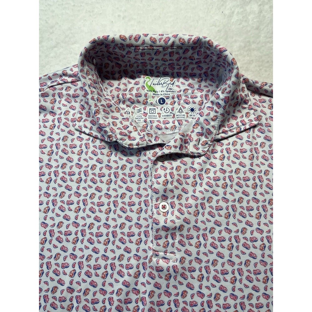 Tailor Byrd Polo Mens L White Golf Shirt Fruit AOP Preppy Outdoor Athleisure